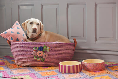Round Pet Bowl - Pink - Flower Print Environment