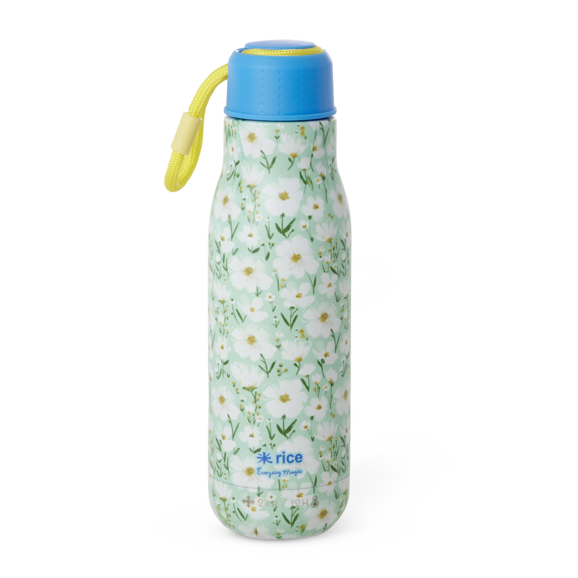 MNSRUU Edelstahl-Wasserflasche 600 Ml – Mit Blumen-Motiv, Isoliert, Hält 24h Kalt / 8h Warm, Mit Strohhalm
