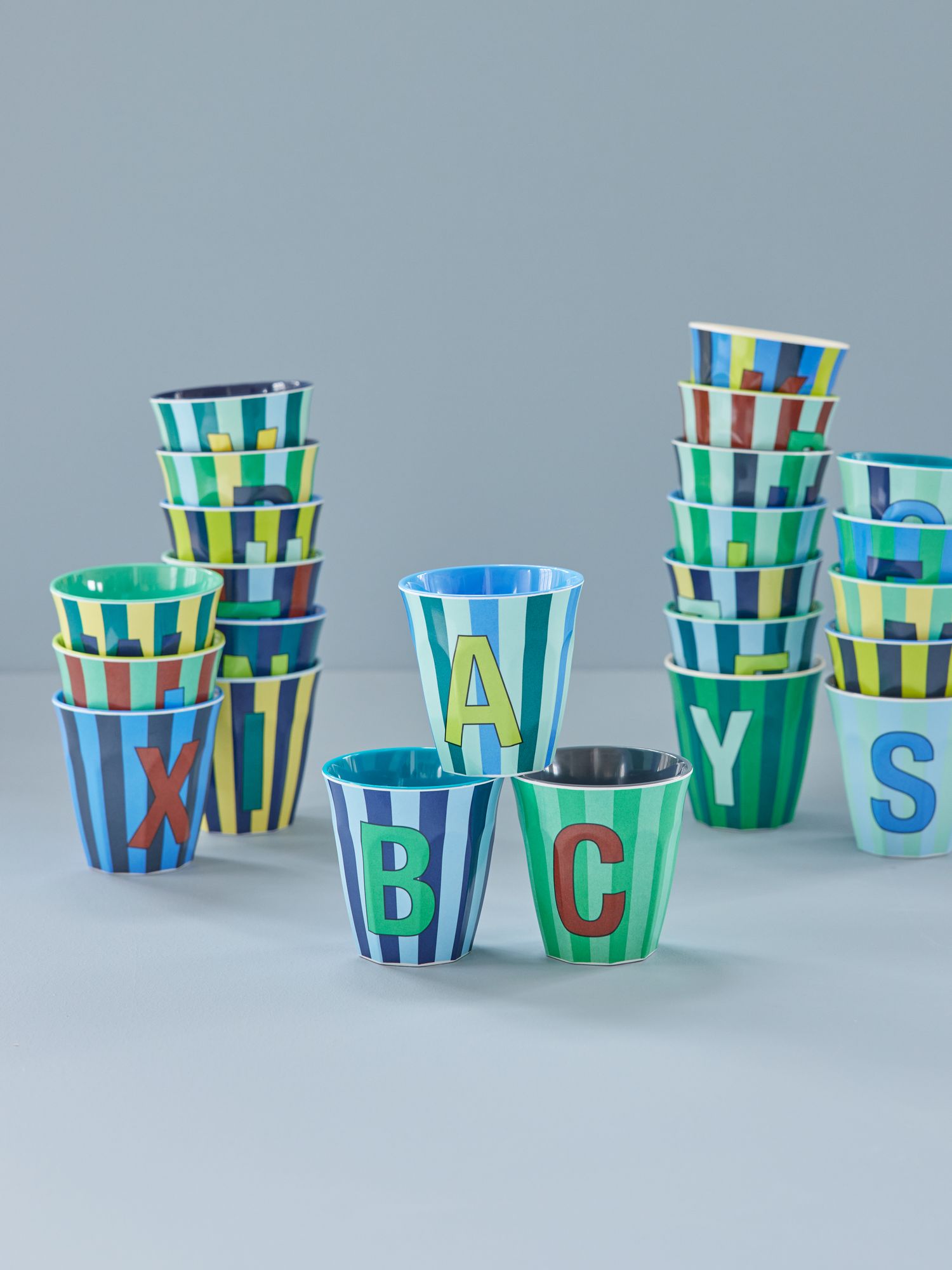 Striped alphabet cups