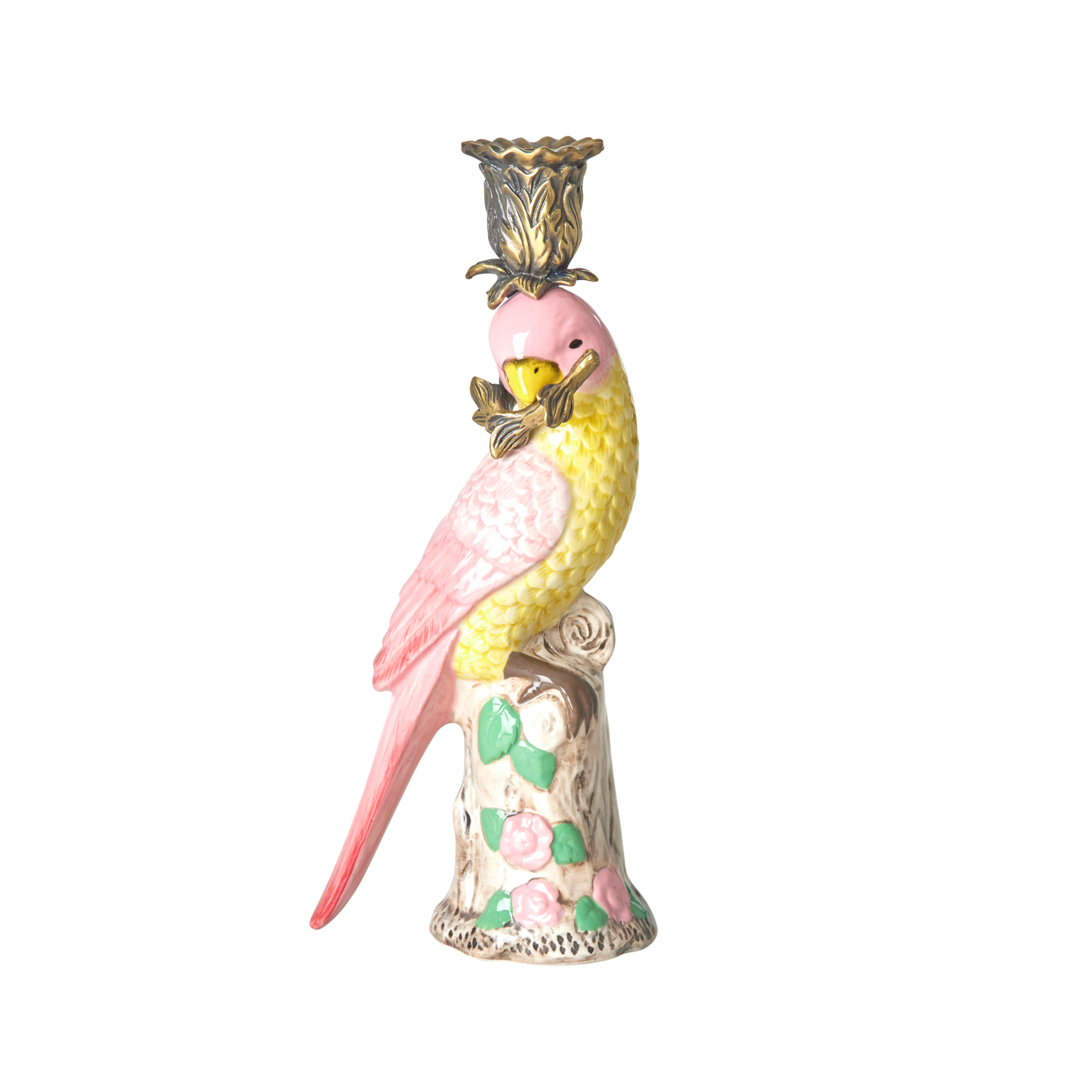 Bougeoirs Art Déco Oiseaux – Porcelaine Et Bronze, 33 Cm, Fabriqués En Italie