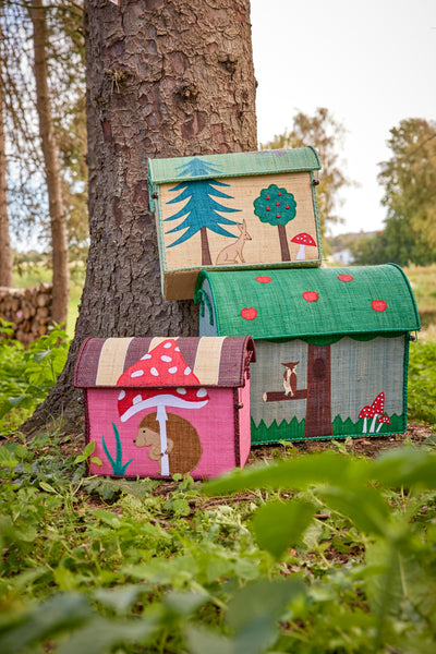 Small Raffia Storage House - Pink - Happy Forest Print Environment
