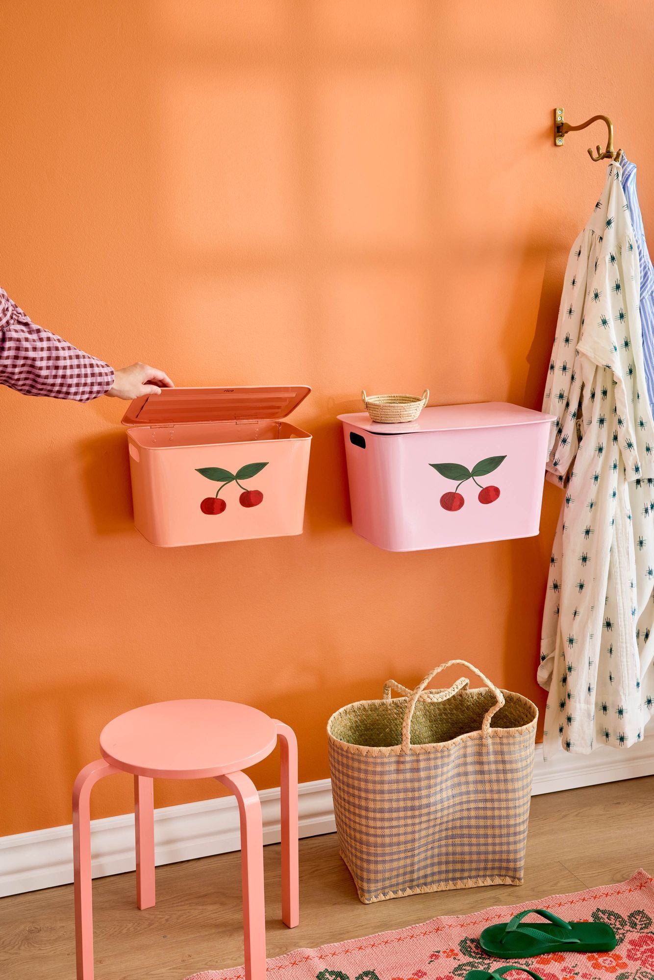 Small Metal Storage Basket - Soft Coral - Cherry