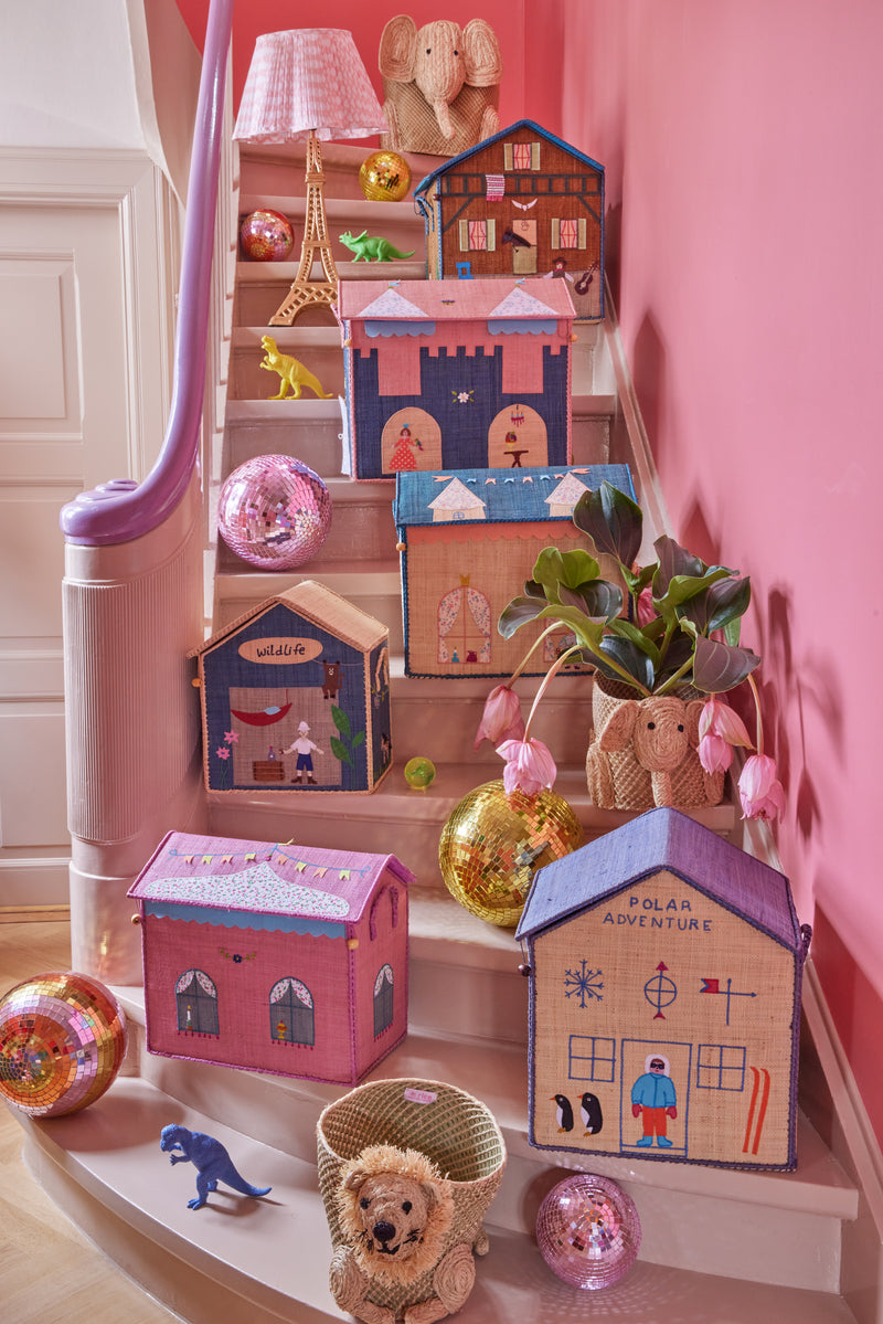Small Raffia Storage House - Pink - Castle Theme Environment
