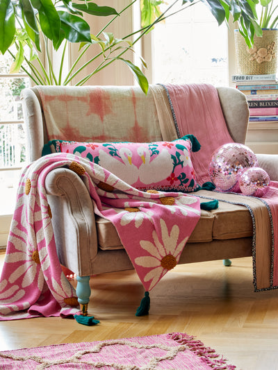 Large Rectangular Cotton Cushion - Soft Pink Environment