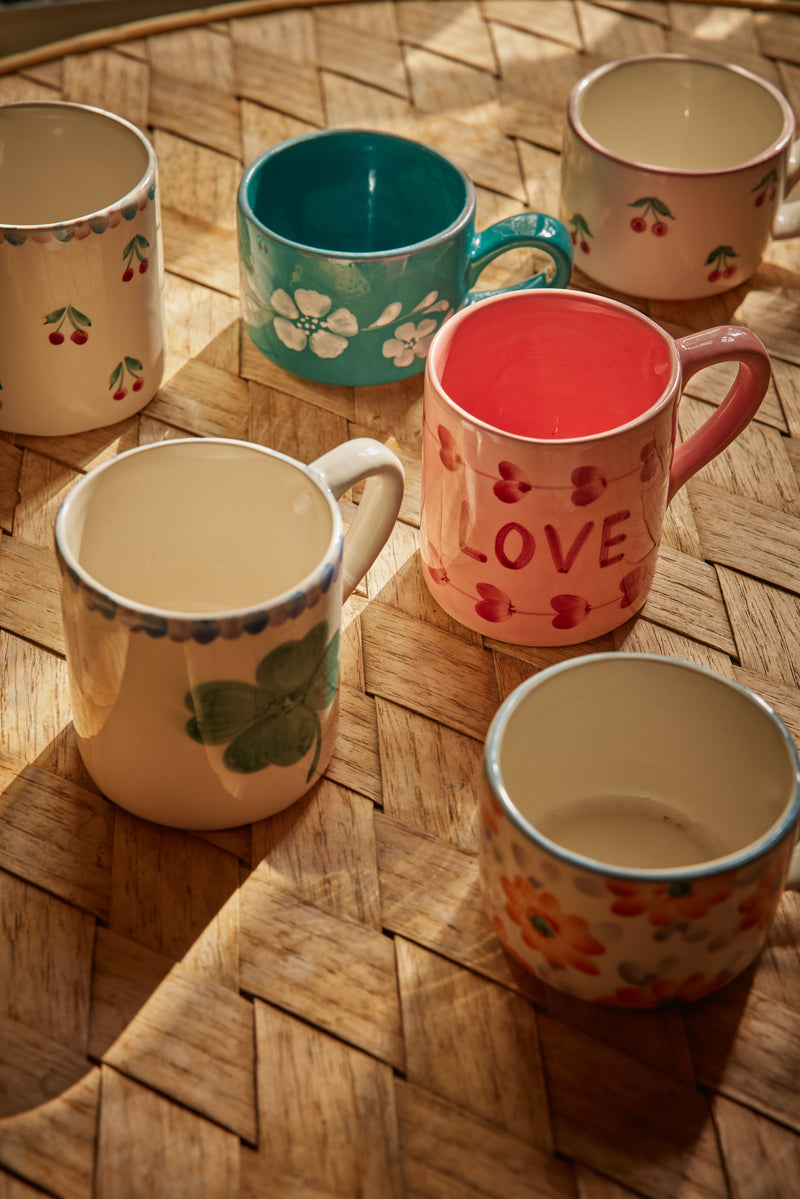 Ceramic Mug - Cream - Hand-painted Cherries Environment