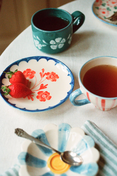 Small Ceramic Dipping Bowl - Soft Blue - Hand-painted Stripes Environment