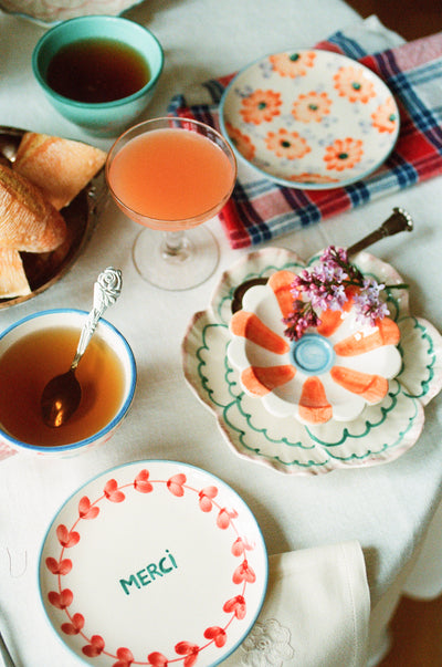 Céramique Assiette à gâteau - Crème - Hand-painted MERCI Environment