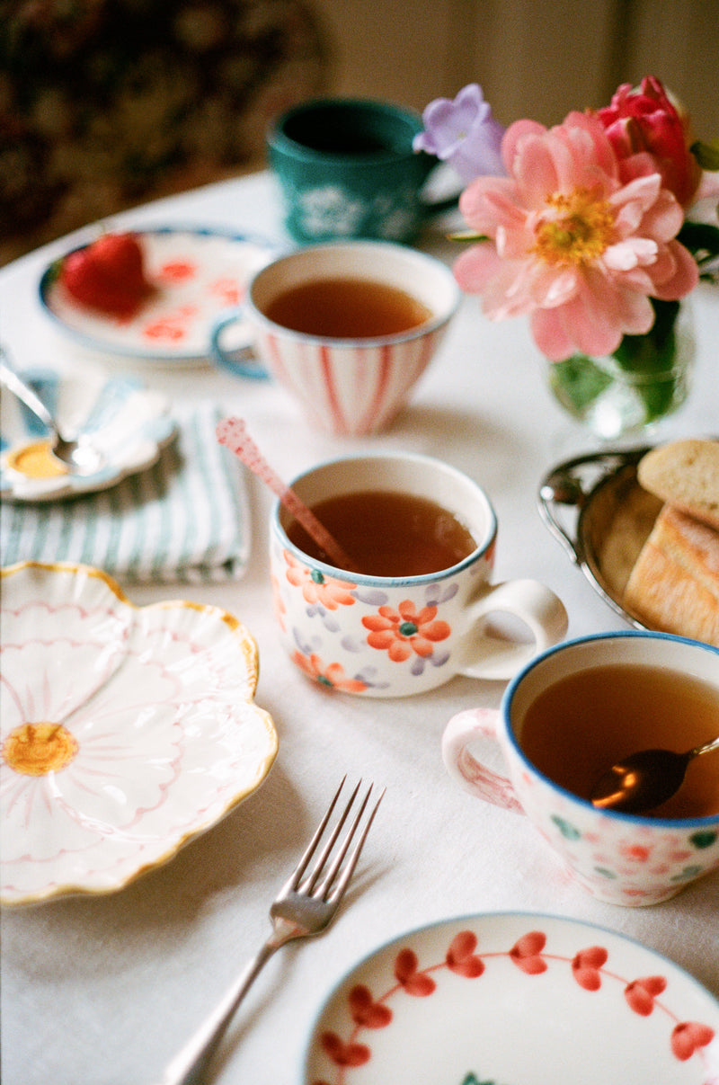 Keramik Cappuccino Kop - Orange - Hand-painted Flowers Environment