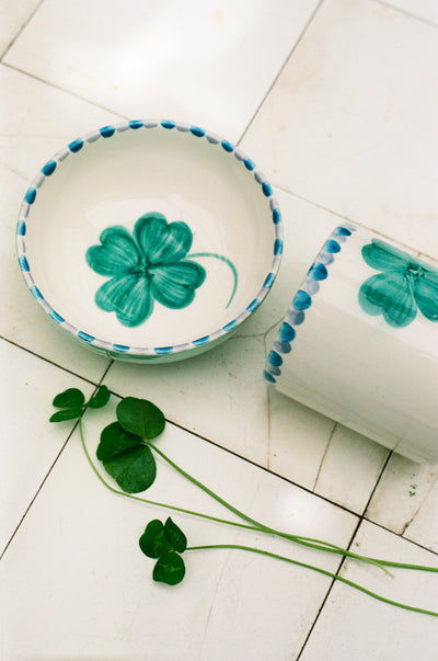 Ceramica Ciotola - Verde tenue - Hand-painted Good Luck Clover Environment