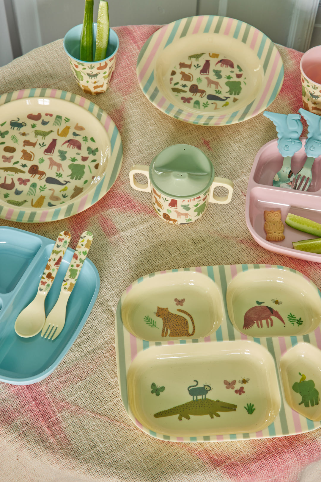 Baby Dinner Set Cream Sweet Jungle Print rice