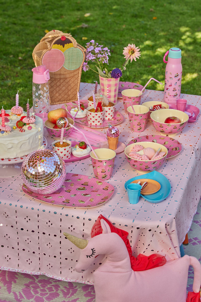Rectangular Melamine Kids Plate - Pink - Sweet Cake Print Environment