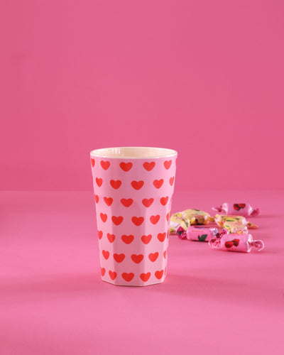 Tall Melamine Cup - Soft Pink - Sweet Hearts Print-1